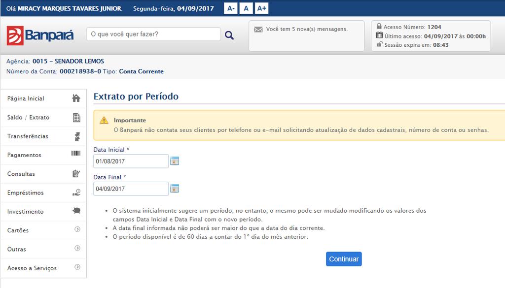 Nesta tela, o usuário deve selecionar a Data Inicial e a Data Final, e em seguida, acionar a opção Figura 23 Definir Período ( ), como mostra a Figura 23.