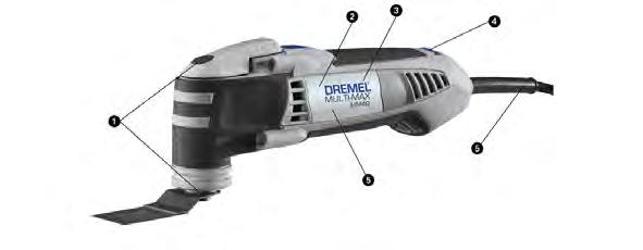 DREMEL Multi-Max MM40 NOVO Especificação técnica Peso Velocidade em vazio Tensão Potência nominal consumida Ângulo oscilante Características e benefícios 1,47 kg 10.000-21.000 r.p.m. 220-240 V 270 W Esq.