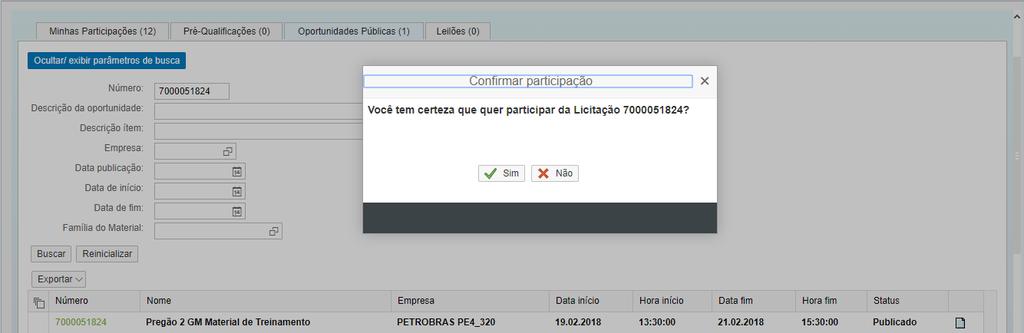 Envio de Proposta Para confirmação de participação na