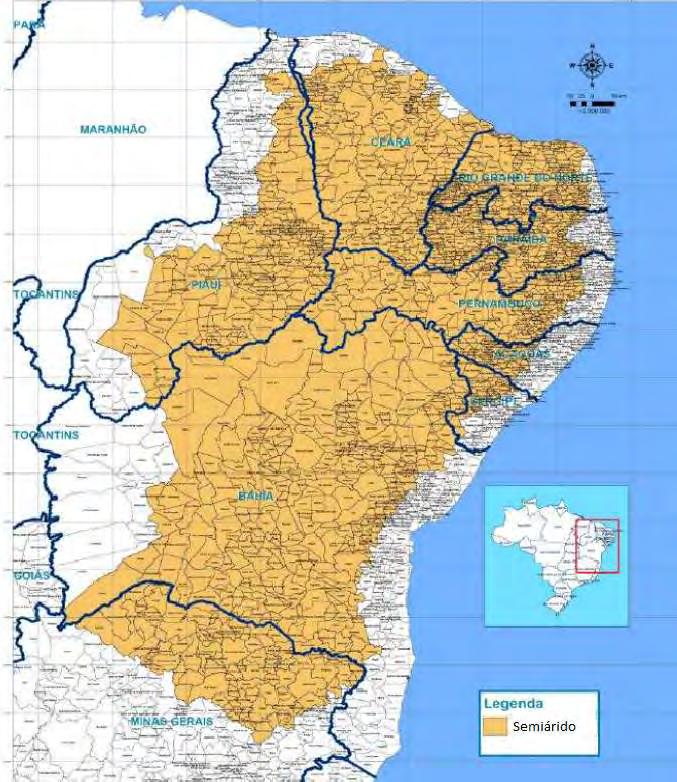 4 MATERIAIS 4.1. Descrição da área de estudo A região semiárida do Brasil ocupa uma área de 982.000 km 2 (Figura 4.1, SUDENE, 2008).