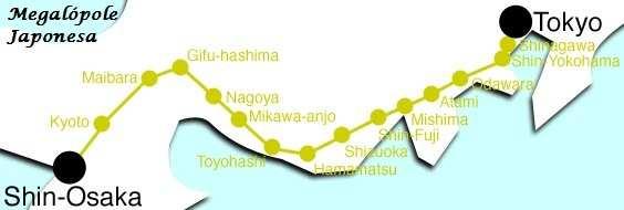 . Essa área originou uma gigantesca mancha urbanoindustrial, que se estende para Shikoku e Kyushu, conhecida como megalópole Tokkaido, composta pelas