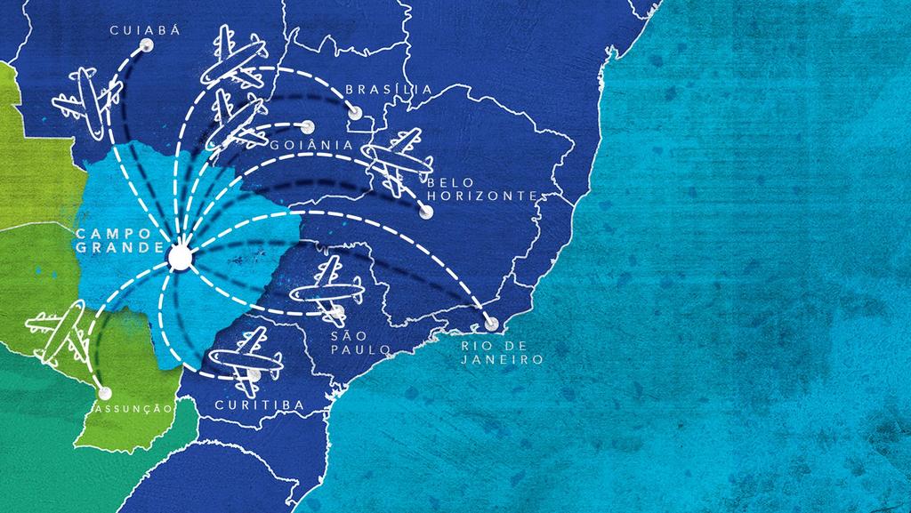 Campo Grande possui um aeroporto internacional com voos diários e regulares