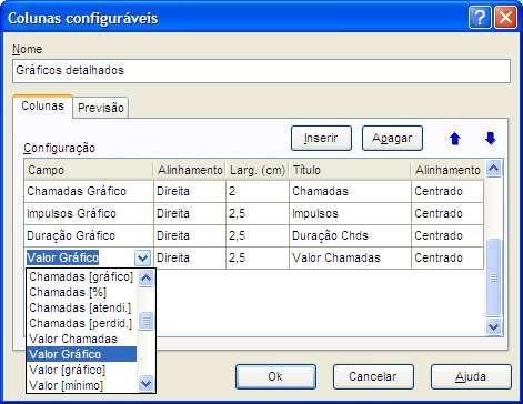 Relatórios - Colunas Configuráveis Os assistentes para a criação dos relatórios Acumulados... e Totais.