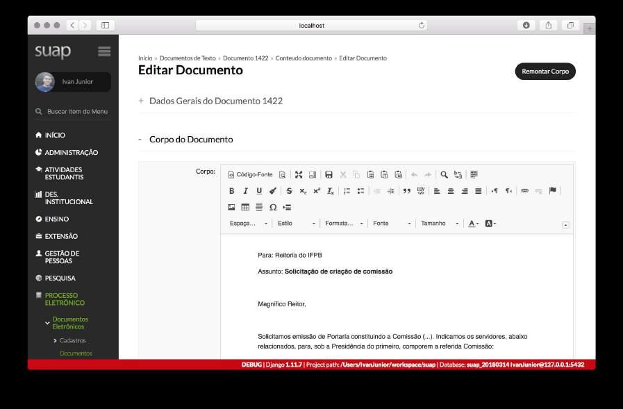 Como criar um documento eletrônico? 3. Editar documento a) Com o documento criado, você deve clicar no botão Editar; b) A tela de edição possui: I.