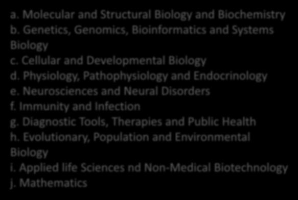 Chamada CONFAP ERC - Áreas a. Molecular and Structural Biology and Biochemistry b. Genetics, Genomics, Bioinformatics and Systems Biology c.