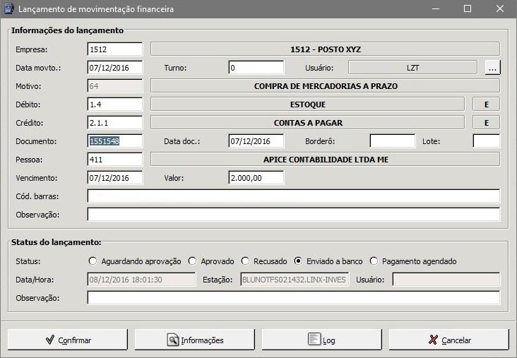 Como o procedimento é o mesmo em todas as situações, veremos como exemplo a entrada do código de barras acessando a funcionalidade Contas a Pagar.