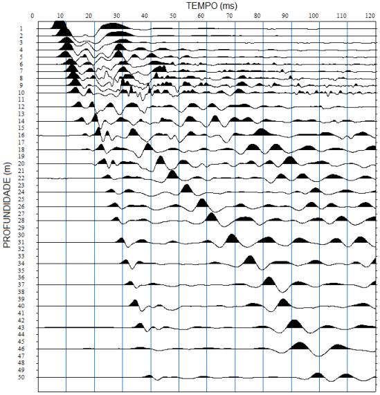Este tipo de fonte direcional é adequado para a correta identificação do tempo de chegada da onda S, por meio da análise dos traços que apresentam