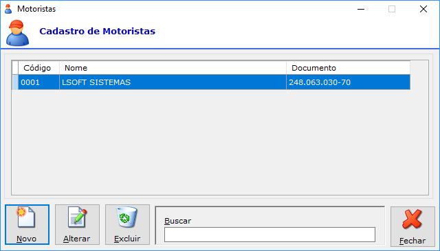 CADASTRO DE MOTORISTAS O sistema disponibiliza as seguintes opções de acesso à tela: Menu Arquivos => Motoristas Ícone da barra de ferramentas da tela principal do sistema Funcionalidades da tela: