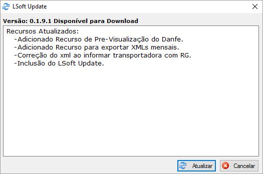 Se tiver alguma atualização de versão disponível, será apresentada uma tela do LSoft Update informando o