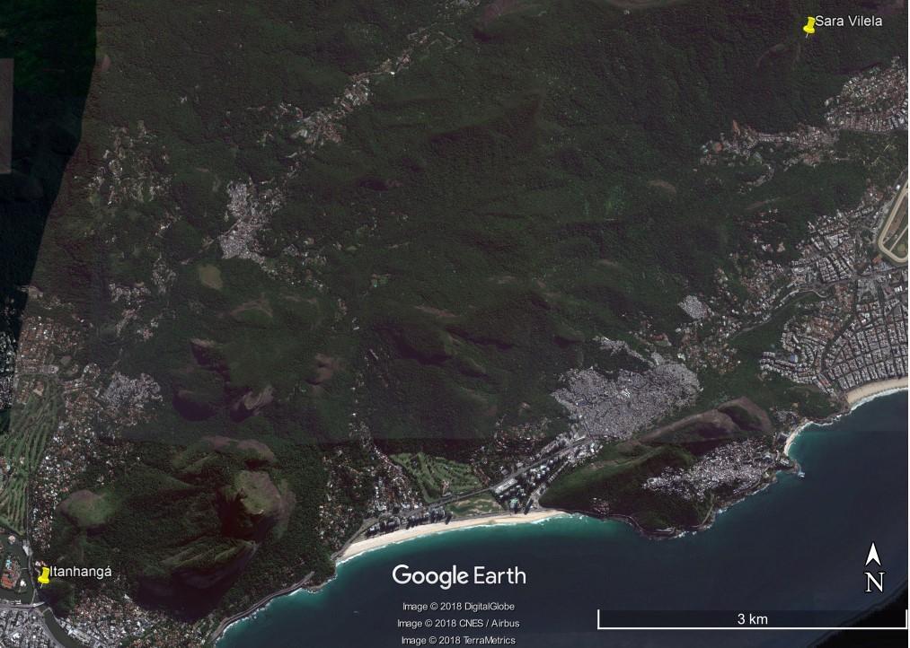 Rio de Janeiro Figura 1. Localização das duas quedas de blocos. Fonte: Google Earth, imagem de 04/07/2016.
