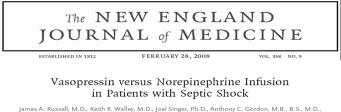 VASOPRESSORES 28: Tanto a noradrenalina ou dopamina são vasopressores de primeira escolha para corrigir a hipotensão no choque séptico.