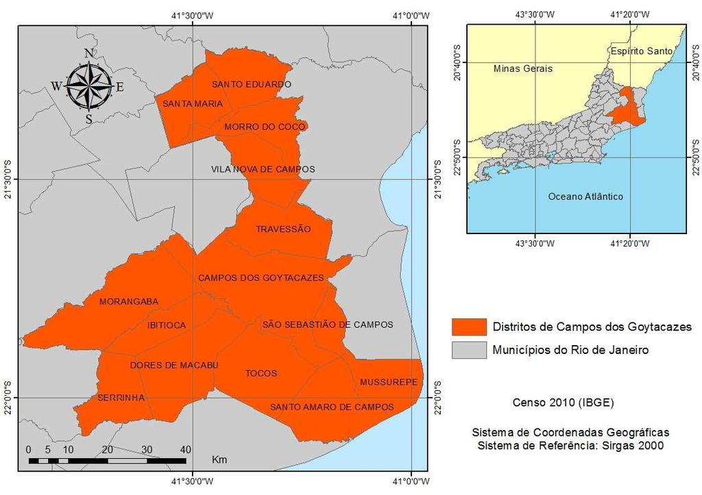 1.1 Caracterização da área de estudo Campos dos Goytacazes está localizado na região norte do estado do Rio de Janeiro. Tem um território de 4.