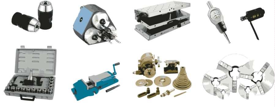 Linhas de Produtos ACESSÓRIOS PARA MÁQUINAS Mandris, Morsas, Relógios Centralizadores, Pinças, Cones, Cabeçotes