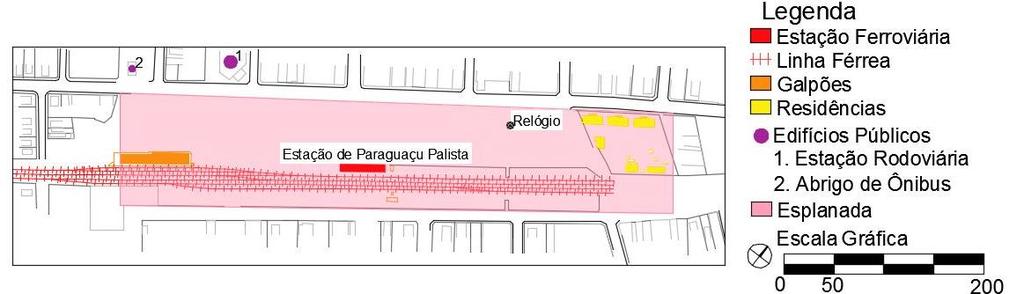 redesenhado pela Autora. A esplanada corresponde a um grande retângulo localizado no entorno da estação ferroviária e suas dimensões variavam de acordo com a cidade.