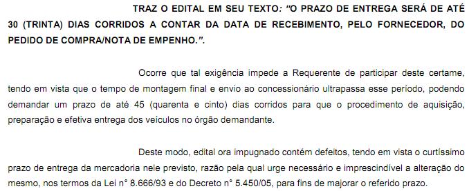 JULGAMENTO IMPUGNAÇÃO PP019/2018-FUL página 2 de 5 1) O PRAZO DE ENTREGA.