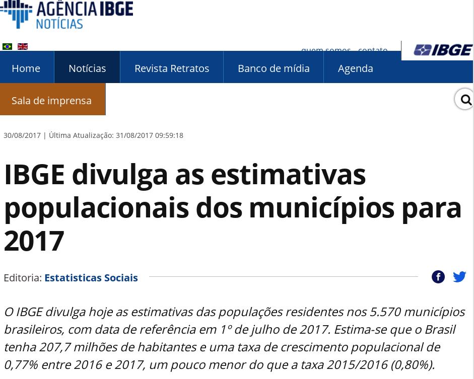 Concentração populacional nas cidades Crescente concentração