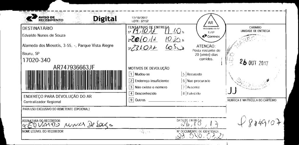 fls. 96 Este documento é cópia do original, assinado digitalmente por v-post.correios.com.br, liberado nos autos em 31/10/2017 às 15:01.