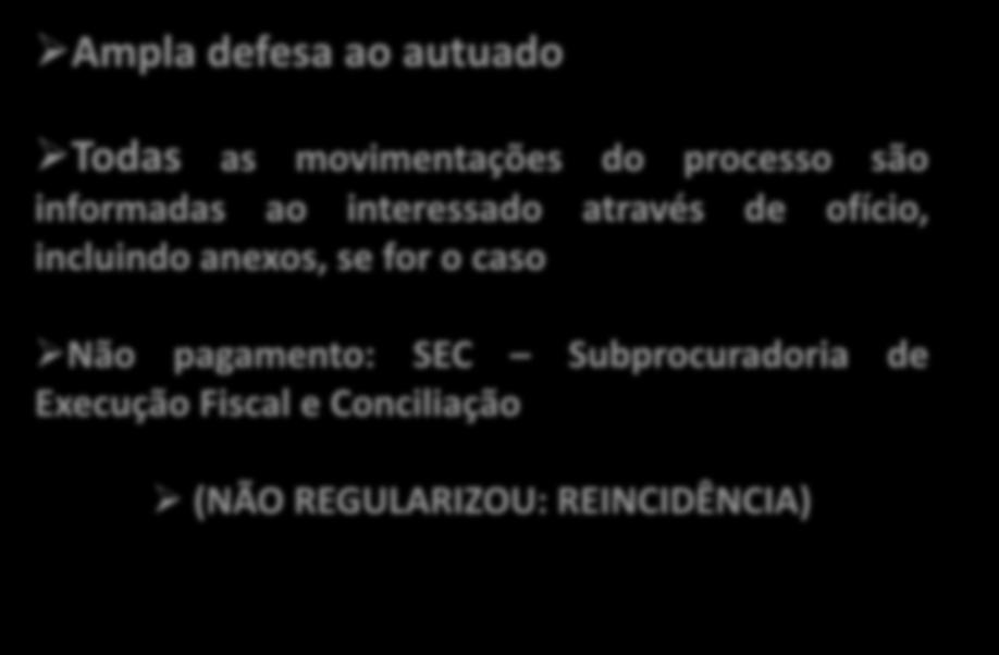 NOS PRAZOS DO AUTO * DE INFRAÇÃO Ampla defesa ao autuado Todas as movimentações do processo são informadas ao interessado através de