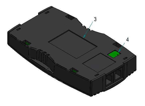Detalhes construtivos Descrição 1-RJ11 2-Conector 3-Velcro 4-Sensor LEDs RX/TX Função Duas portas RJ11 Serial