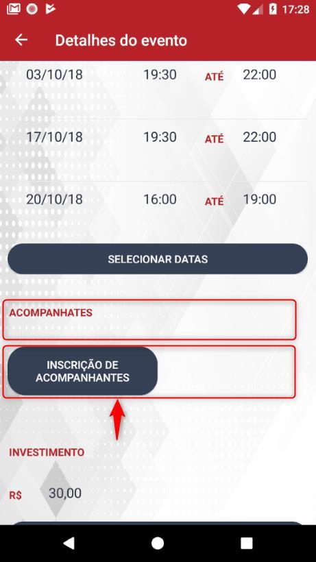 Além da seleção de datas é possível adicionar convidados para participação do evento.