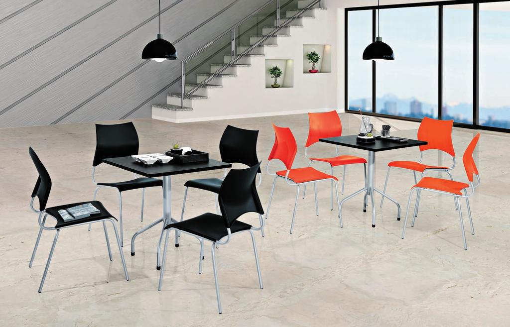 Linha CAFÉ OFFICE 25mm - Tampo de 25mm - cod. 20.000 Mesa Café Office (0,70m x 0,70m x 0,76m) - cod. 20.002 Cadeira Plástica new - Tabletop 0.