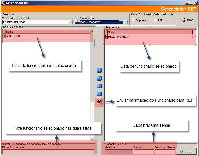 Existe ainda a opção de cadastrar uma senha para o funcionário, permitindo-o então registrar as entradas e saídas usando a matricula e a senha cadastrada ao invés da digital.