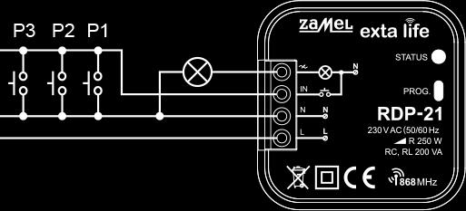 26 Regulador Dimmer RDP-21 Modos de operação em cooperação com os transmissores Exta Life: um botão dois botões temporização conforto Modos de operação em cooperação com o controlador EFC-01: ligar
