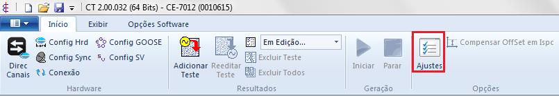 3.2 Configurando os Ajustes INSTRUMENTOS PARA TESTES ELÉTRICOS Ao abrir o software a tela de Ajustes abrirá automaticamente