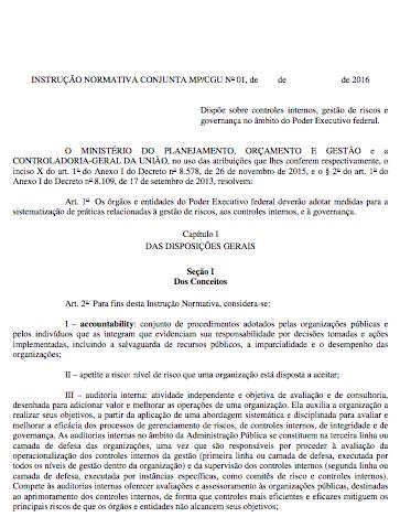 INSTRUÇÃO NORMATIVA IN 01/2016 - Publicada no dia 10 de maio de 2016.