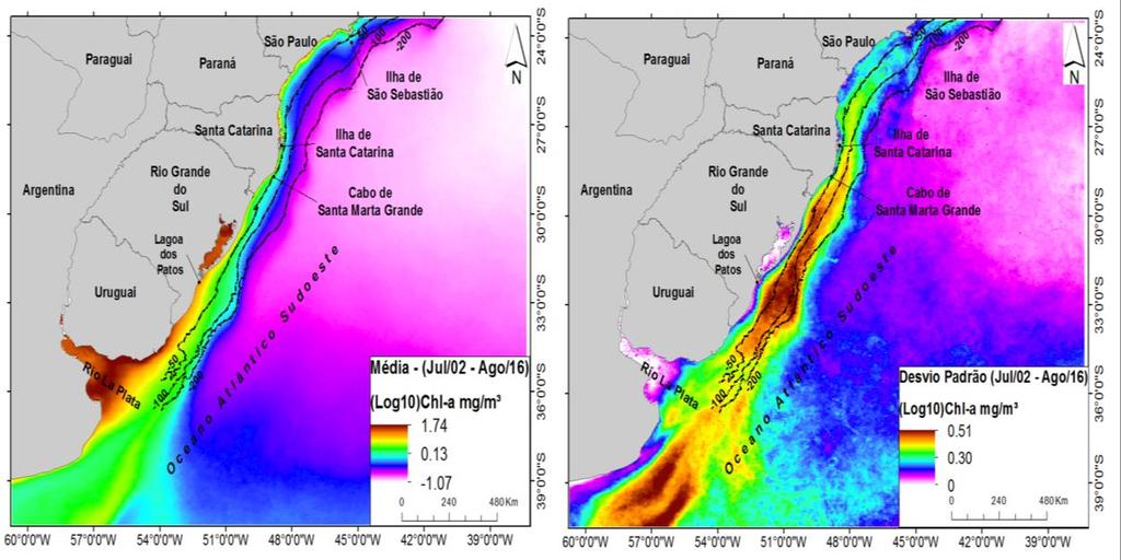 região podem estar diferentes massas de água, desde águas costeiras, águas da pluma do Rio La Plata e águas subantárticas de plataforma oriundas da Patagonia (Piola et al., 2008).