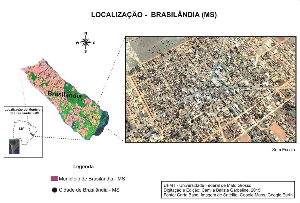 Figura 1: Carta base de localização do município Brasilândia - MS Edição: Camila Balista Garbeline, 2015 METODOLOGIA Para o desenvolvimento do trabalho foram utilizados materiais cartográficos, SIG,