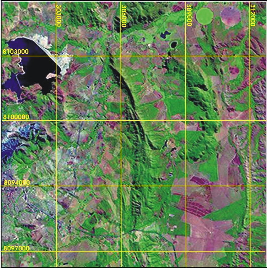 Foto 3-(fonte IBGE) imagem de satélite mostrando a dimensão da barragem de rejeito da Rio Paracatu Mineração RPM, mina e Cidade de Paracatu (canto inferior esquerdo).