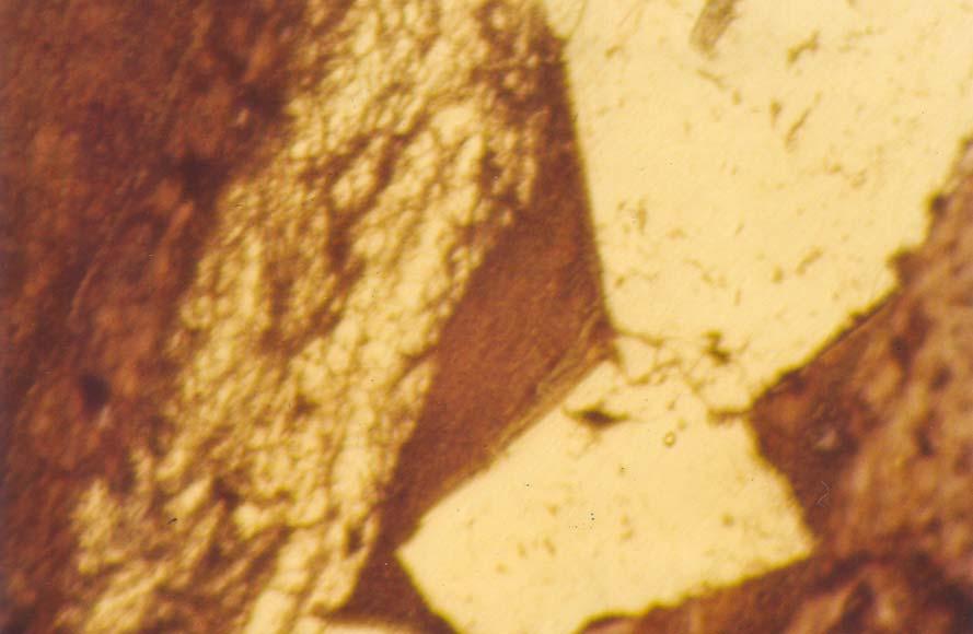 Aspy 1 Aspy 2 Foto 29-(MRO-30) Foto tirada em microscópio eletrônico com luz transmitida onde é possivel observar a existência de duas arsenopiritas,