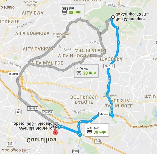 Figura 1 - Rota do Itinerário Itaquera x Guarulhos Fonte: Google Maps acessado em Outubro/2017.