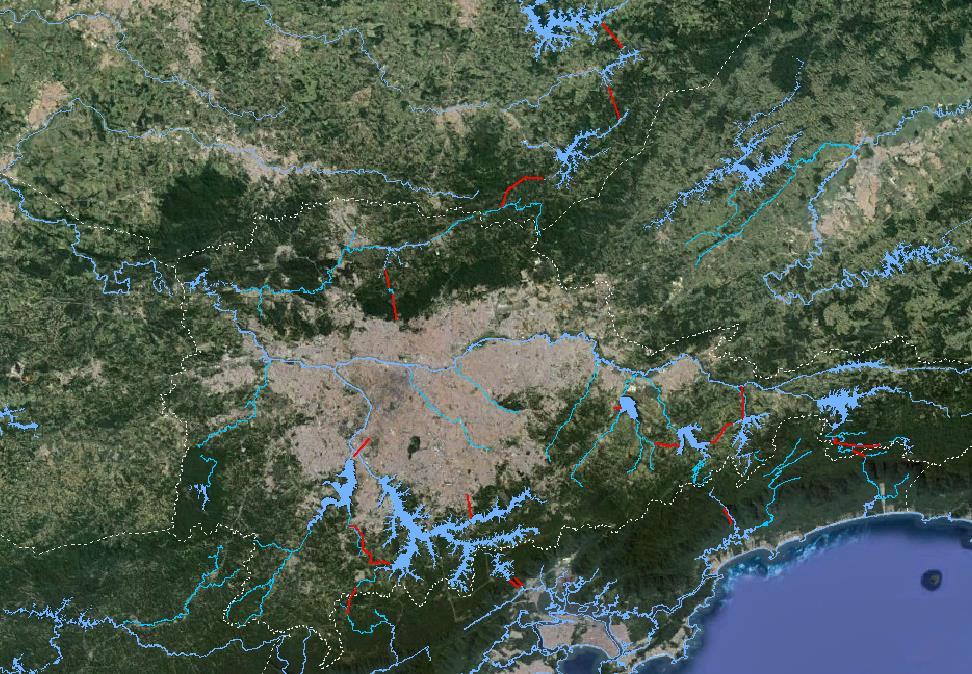 POSSIBILIDADES DE APORTES PARA A RMSP Repr. Atibainha Jaguari-Atibainha (5,13 m³/s) Repr. Jaguari ETA Guaraú Repr. Paraitinga Sist. São Lourenço (6,4 m³/s) ETA Morro Gde Repr. P. Beicht ETA Bx.