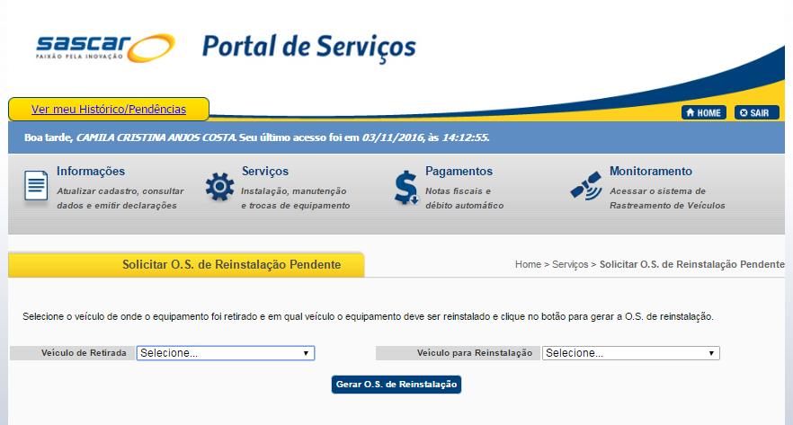 Depois de registrar todas as informações do novo veículo, escolha a opção SOLICITAR O.