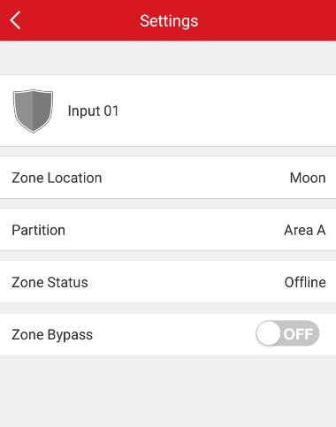 Visualizar o estado de zona Na página da área do dispositivo (partição), toque em da zona para aceder à página Definições da zona.