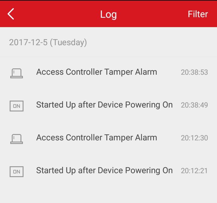 Visualizar e filtrar registos Pode ver os registos do dispositivo de controlo de acesso, incluindo os eventos e informações de alarme do controlo de acesso.