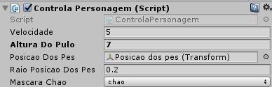 Figura 22 - Indicando a layer que representa o chao Ao entrarmos no modo Play, podemos ver que o nosso personagem não ficou em