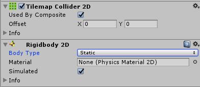 Primeiro, defina a propriedade Body Type do Rigidbody 2D para Static. Isso evitará que o seu cenário despenque quando o jogo estiver em execução.