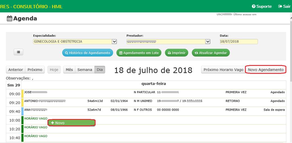 em + Novo: Novo Agendamento: em Procurar Paciente preencha os dados do paciente e