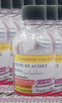 01); Teste de acidez Copo plástico 180 ml Vidro A 250 ml Vidro B 250 ml - Despejar o óleo dentro do teste de acidez até a