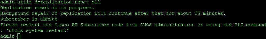 Do CLI do nó principal use os utils que do comando o dbreplication restaurou tudo para restaurar a replicação no conjunto.