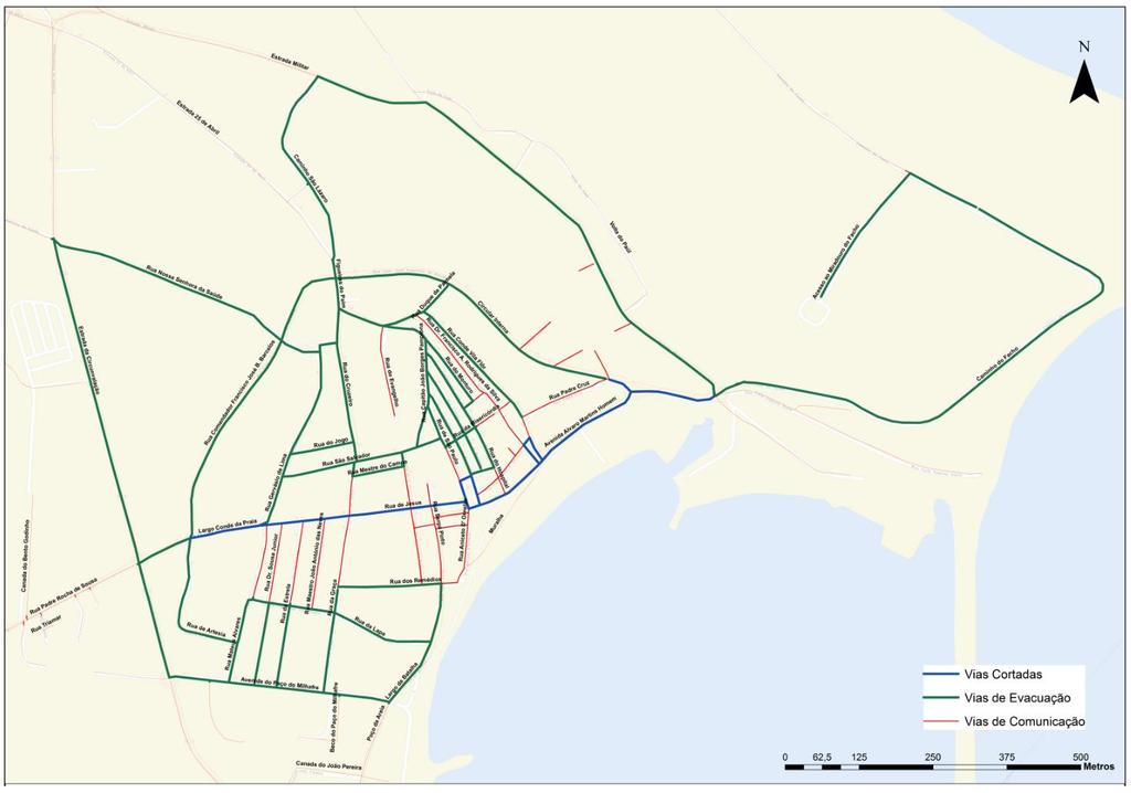 Figura 8 Vias interrompidas ao trânsito e caminhos de evacuação