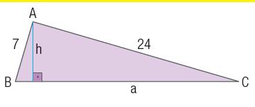 Determine as medidas b e h indicadas no seguinte triângulo retângulo: Em um triângulo retângulo, os catetos medem 7 cm e 24 cm.
