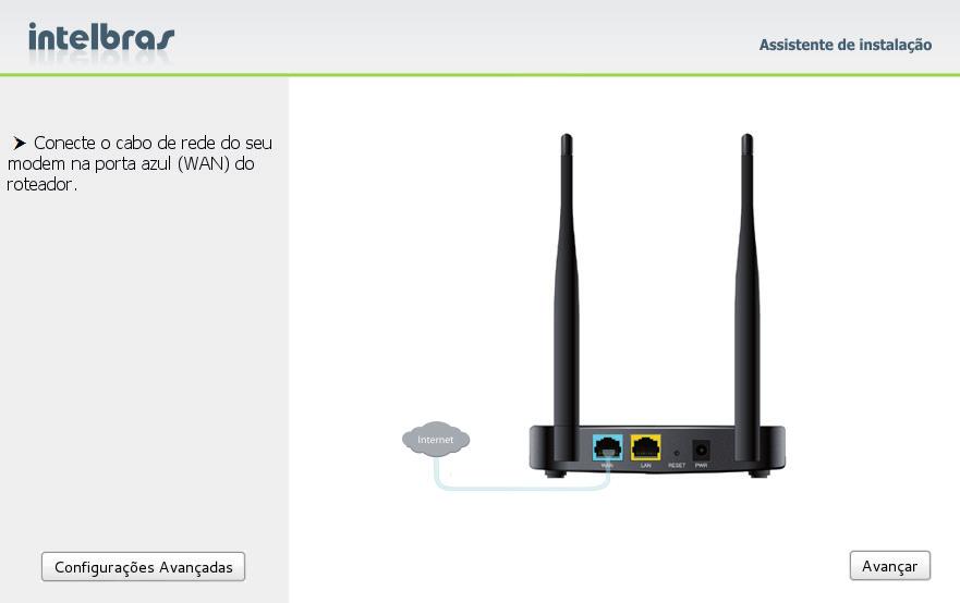 Tela inicial do assistente 4.2. Configuração para acesso à internet Seu roteador já vem confi gurado como IP Dinâmico, o que deverá garantir o funcionamento de seu produto.