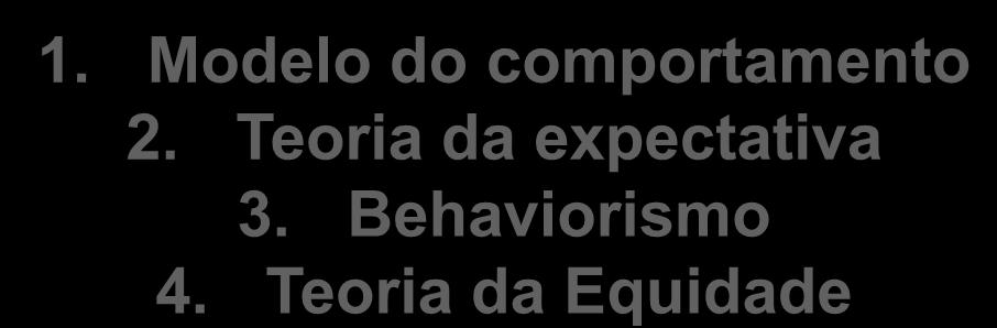 Teorias sobre a motivação Teorias de Processo Procuram explicar como funciona a motivação Teorias de Conteúdo Procuram explicar quais fatores motivam as pessoas Liderança e