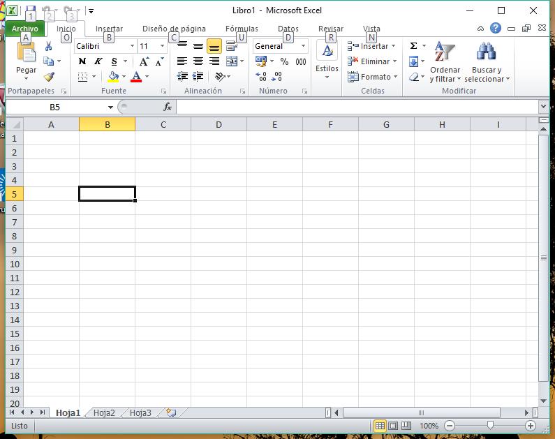 O primeiro paso é executar Excel, para o que utilizaremos Inicio > Programas > Microsoft Excel, ou ben facemos dobre clic sobre a súa icona na pantalla.