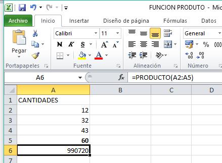 PPPPPPPP(AA: AA) Realice o produto das celas A2, A3, A4 e A5 Función Resultado final Actividades