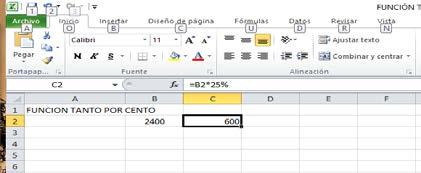 = BB 22% Unha vez posta a función na cela que está a continuación da cantidade da que queremos achar a porcentaxe, prememos intro e xa sae o resultado, que é 600.